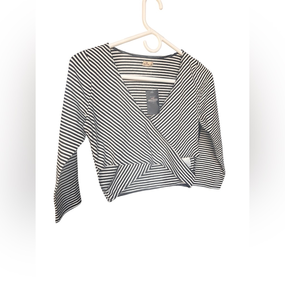 Hollister Black and White Striped Wrap Crop Top